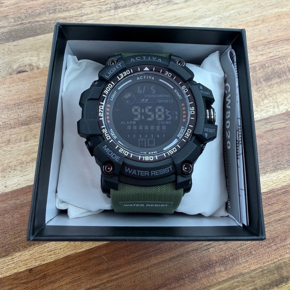 Activa Men's 56mm Digital Sports Watch Black Olive Green Chronograph 2464
